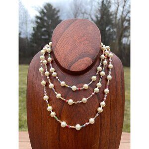 1970s Multi Medium Beaded Handmade Fresh Water Pearl Necklace Various Shape Bead